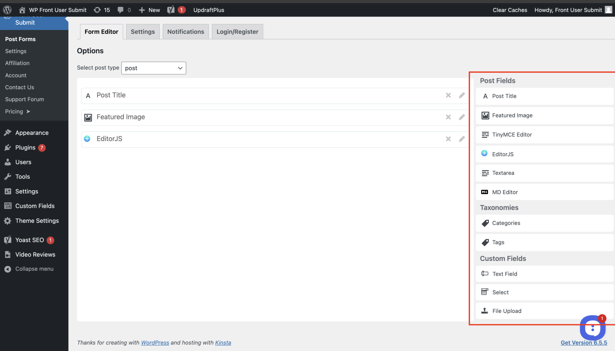 Form Fields - WP Front User Submit