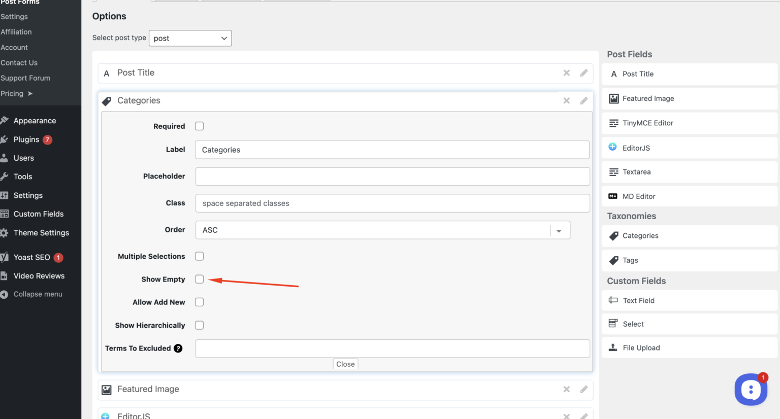 Can not see categories in the front form - WP Front User Submit