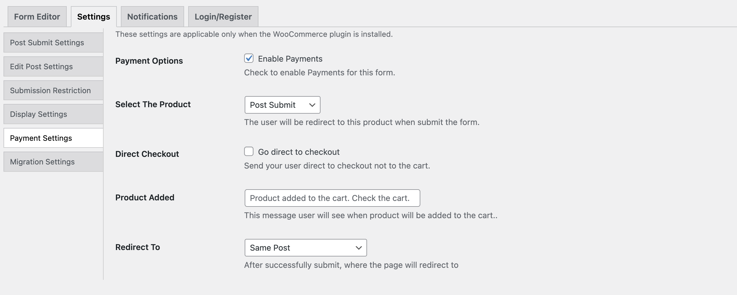 Payment Settings - WP Front User Submit